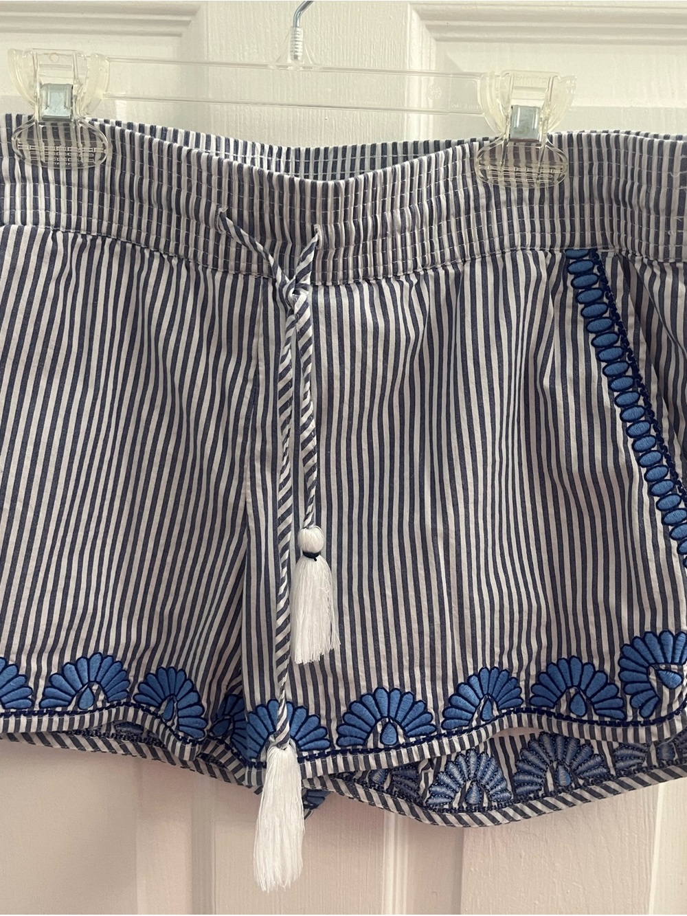 Vineyard Vines Navy & White Striped High-Waist Shorts with Blue Embroidery